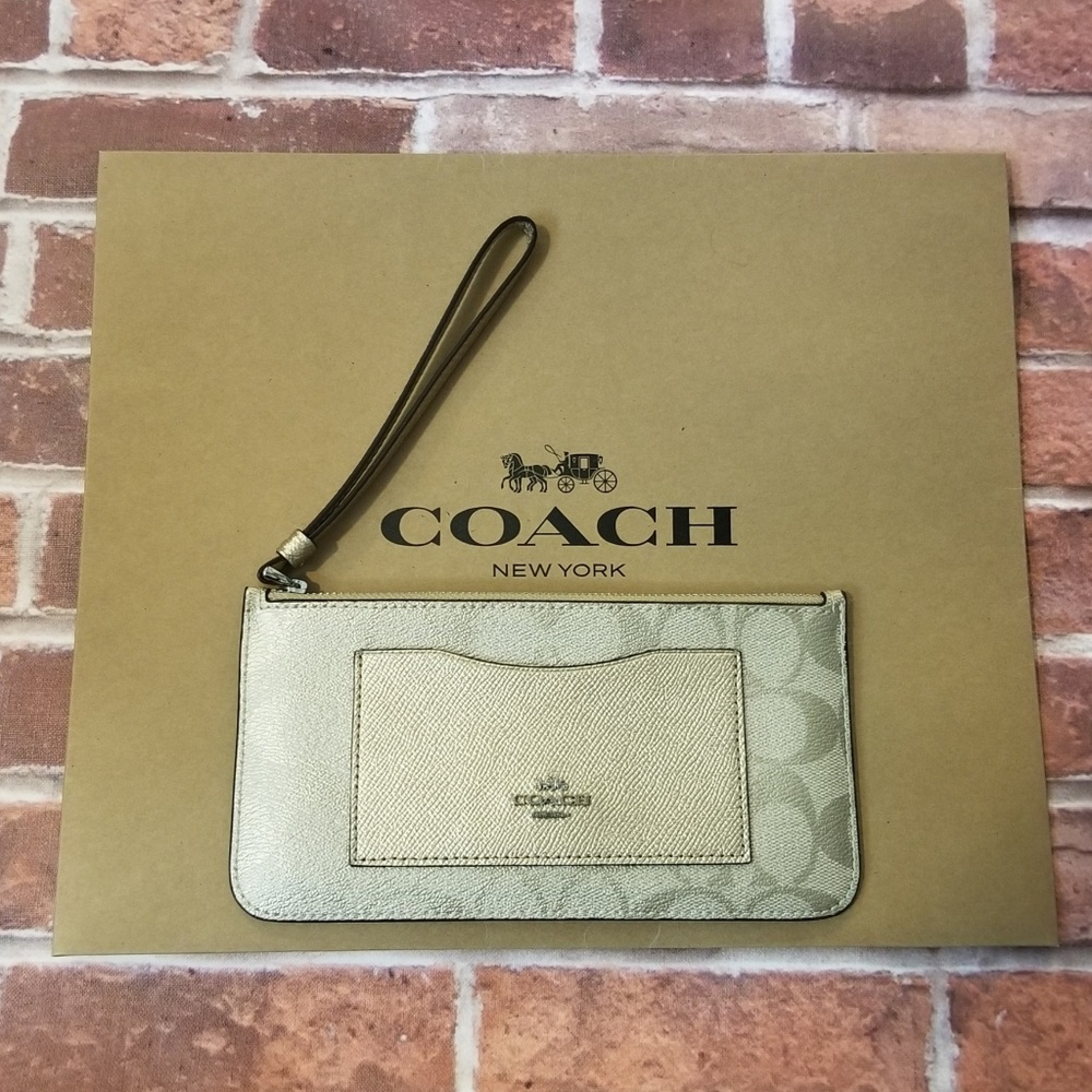 COACH Zip Top Wallet In Signature Canvas Platinum